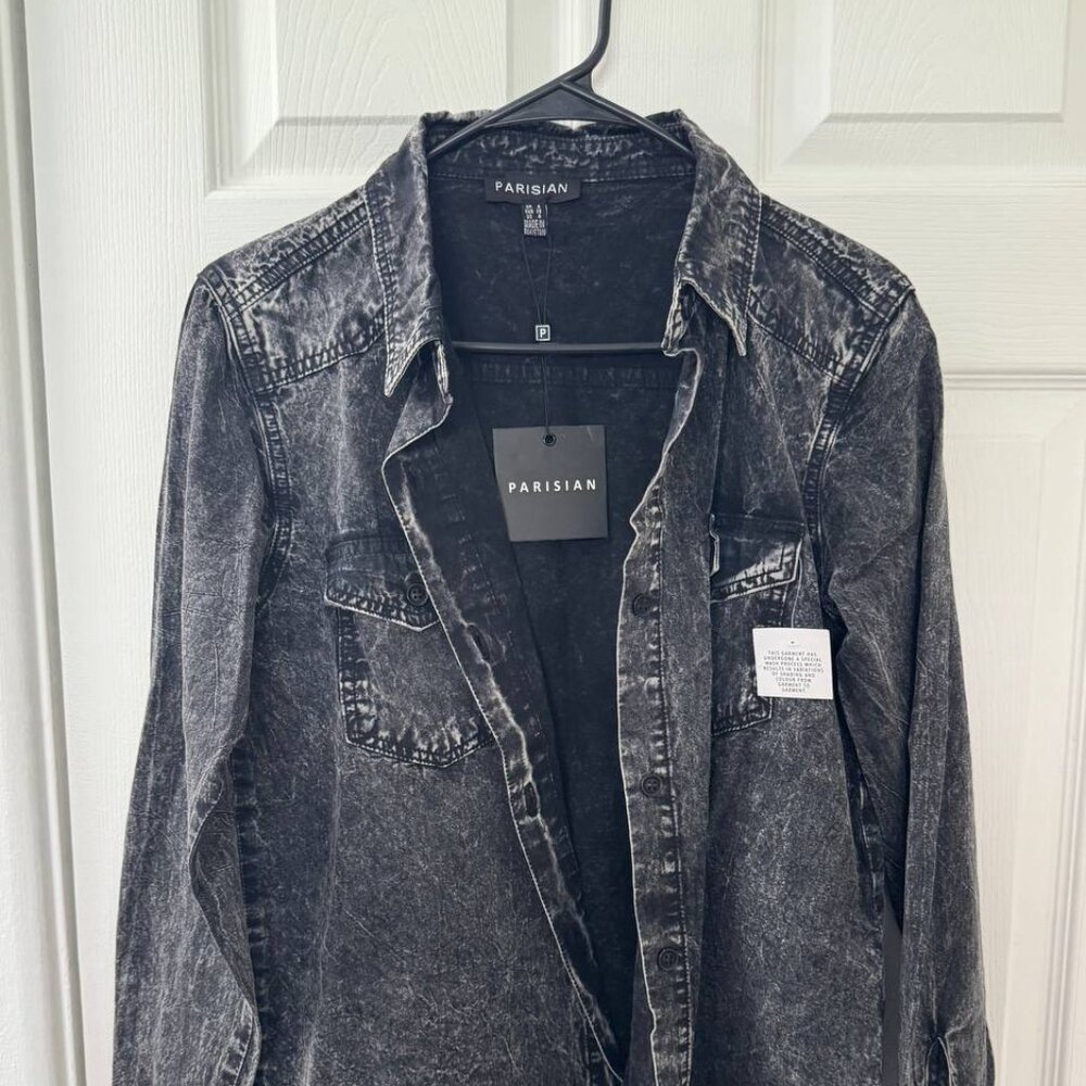 Parisian Womens Grey Acid Wash Oversized Denim Shirt